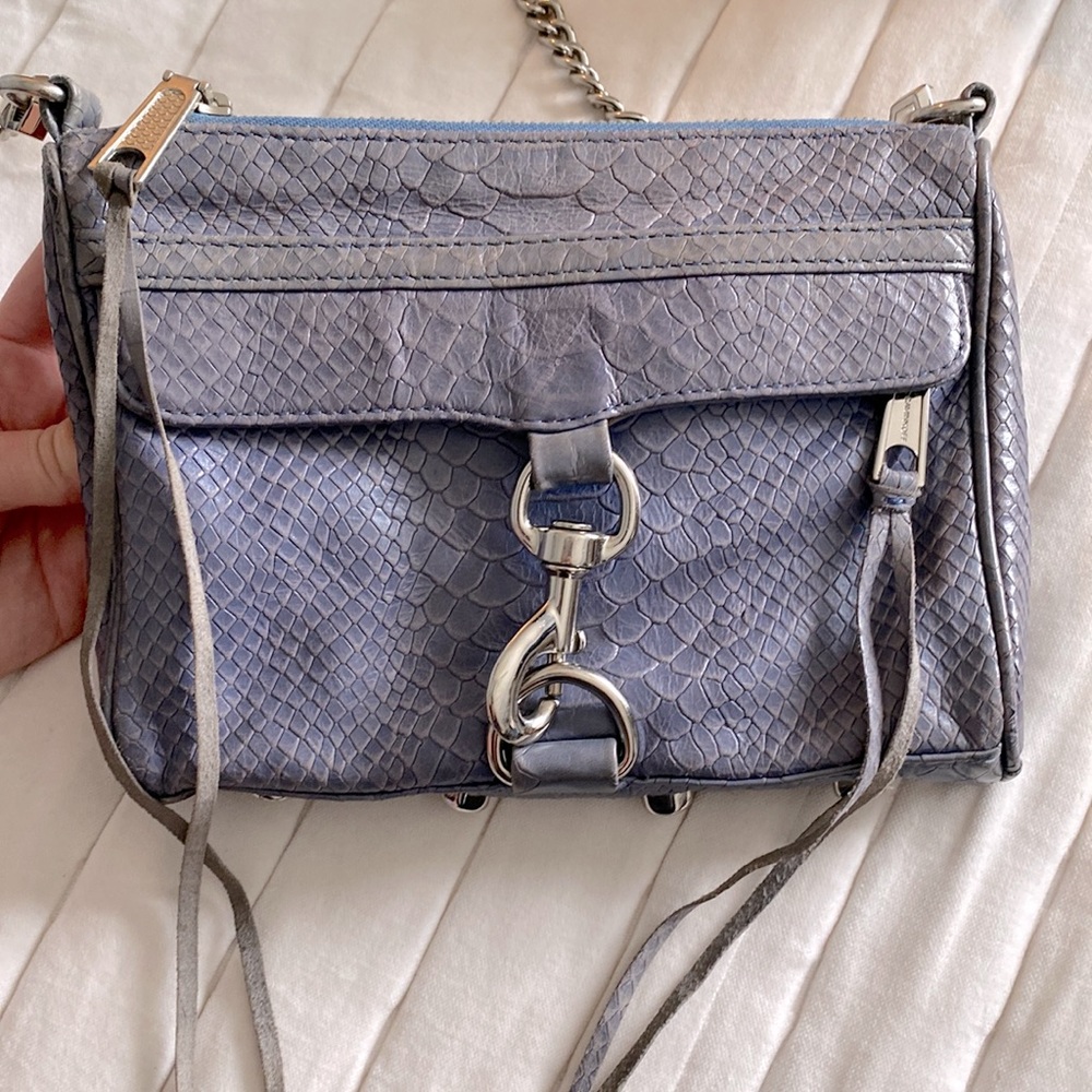 Rebecca Minkoff Mini Mac purse blue snakeskin print